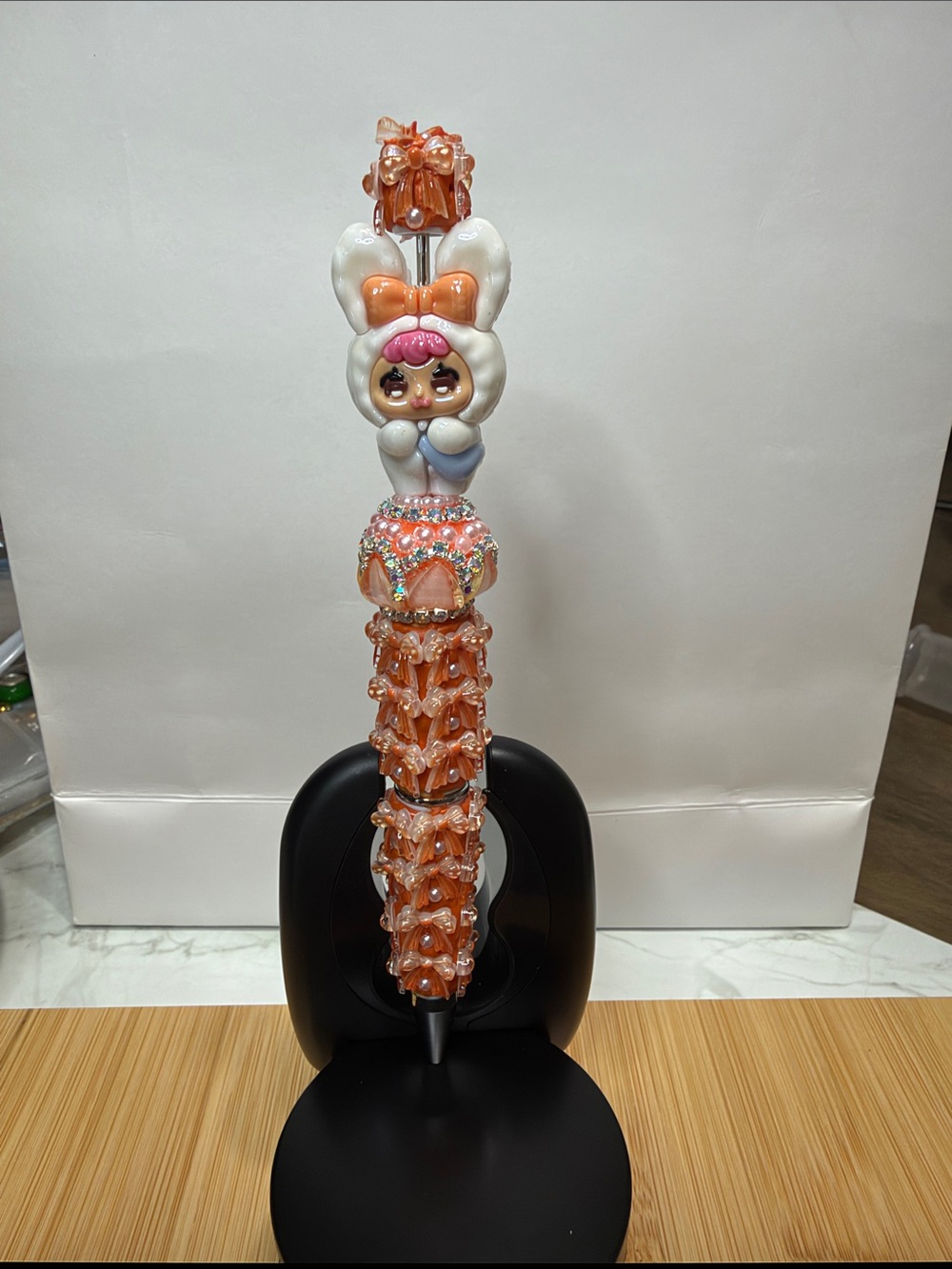 Peach Bunny Accent Gel Pen with Crystal Detail